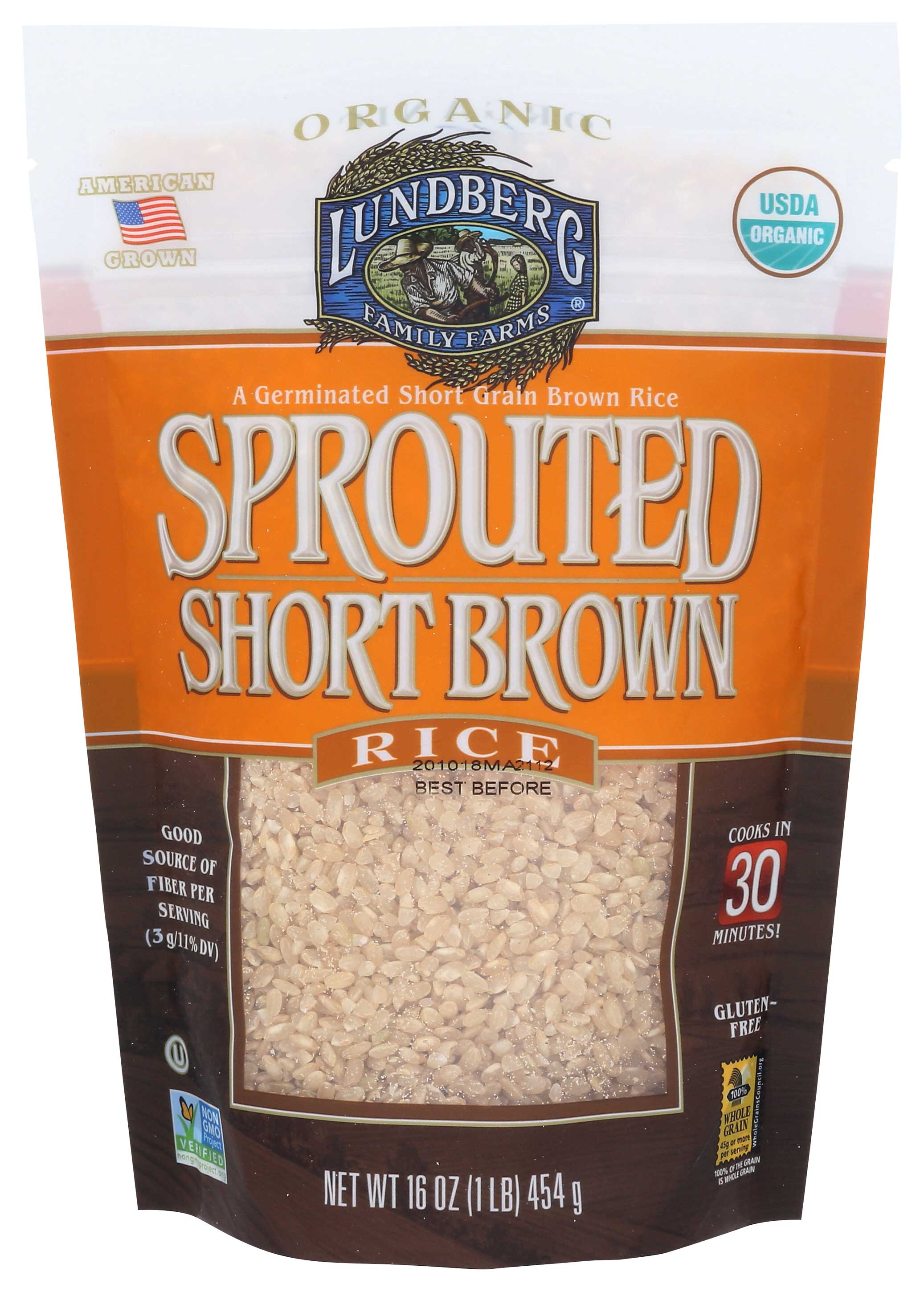 Lundberg Organic Sprouted Short Grain Brown Rice, 1 Pound -- 6 per case.