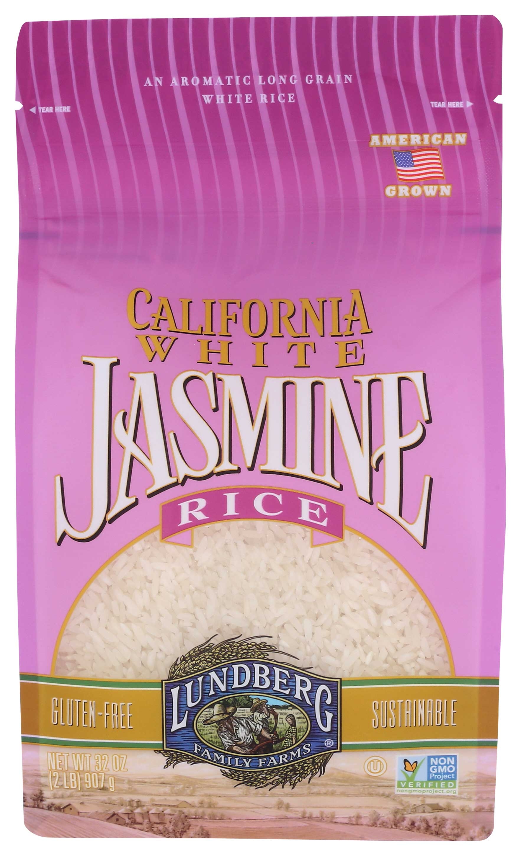 Lundberg Farms Eco Farmed California White Jasmine Rice, 2 Pound -- 6 per case.