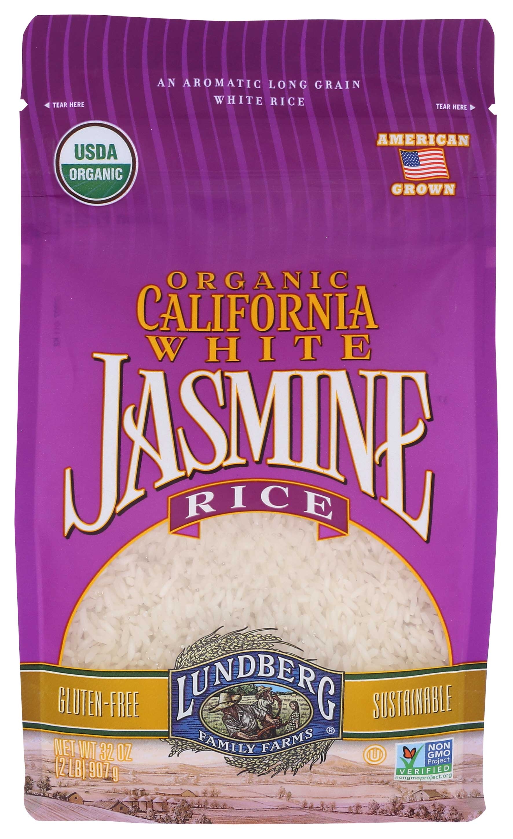 Lundberg Farms Organic White California Jasmine Rice, 2 Pound -- 6 per case.