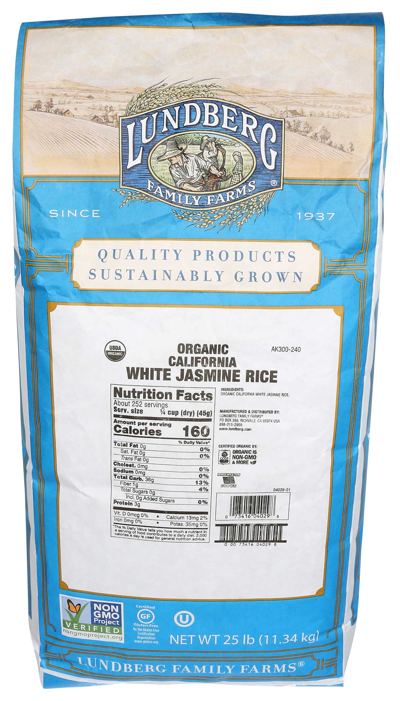 Lundberg Farms Organic White California Jasmine Rice , 25 pound