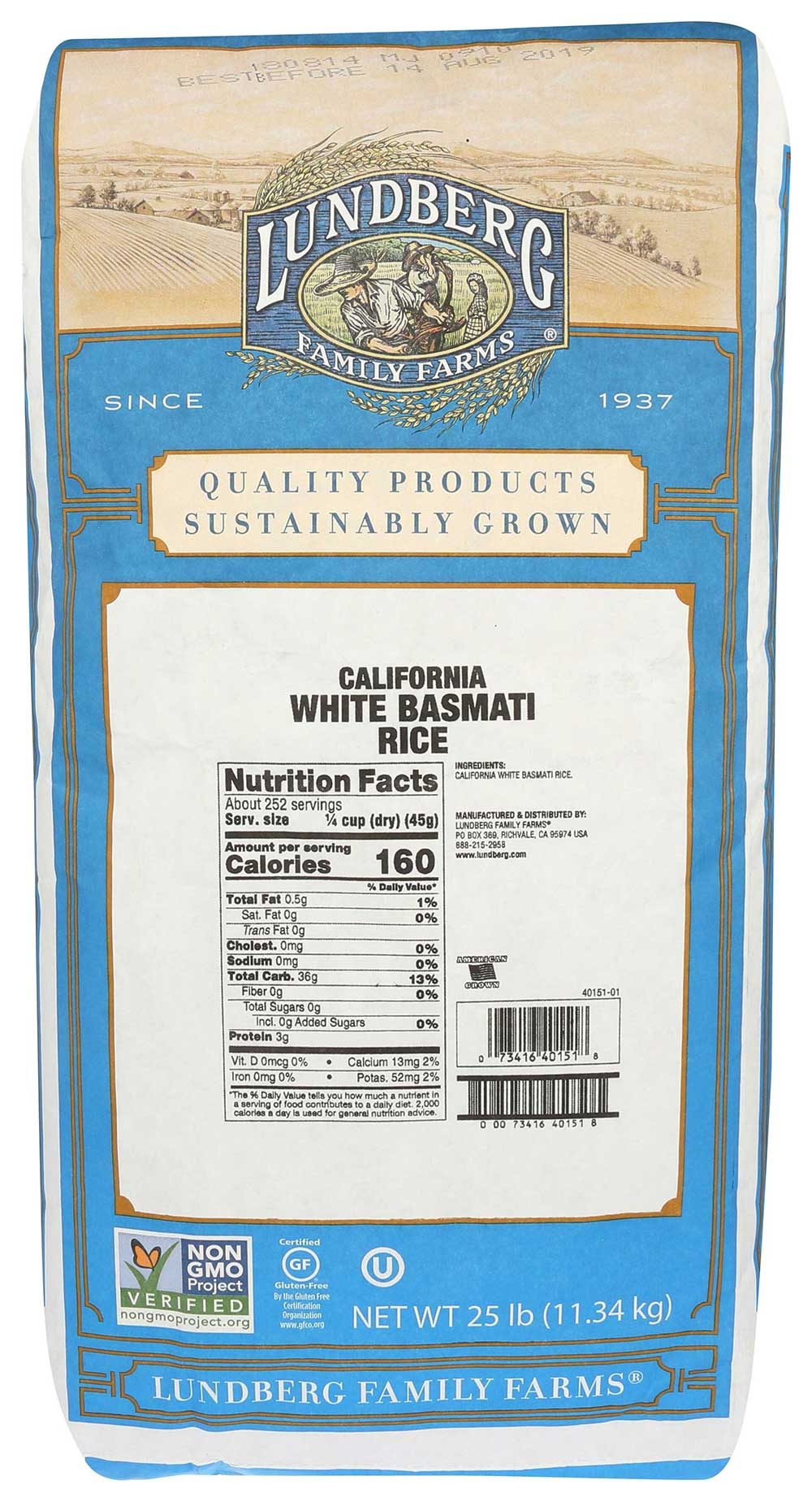 Lundberg Farms Eco Farmed White Basmati Rice , 25 pound