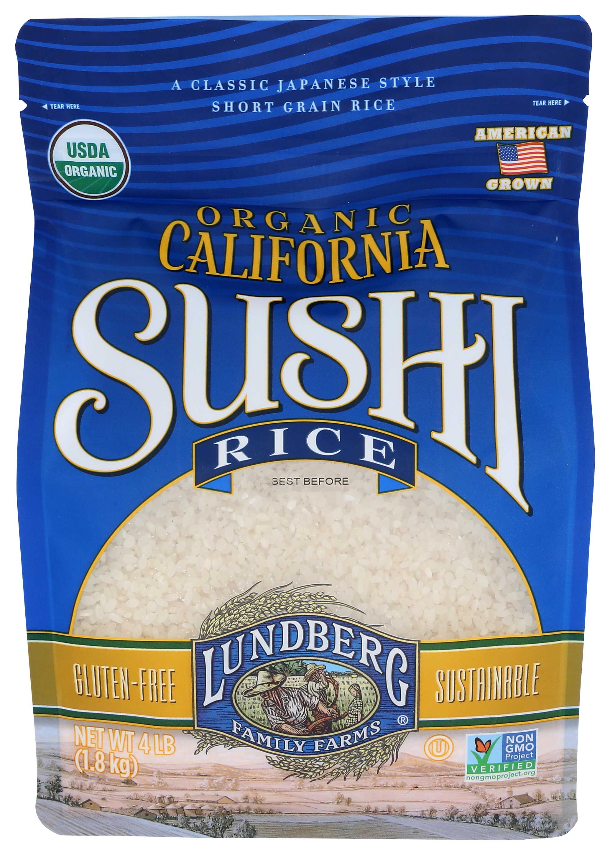 Lundberg Family Farms Organic California White Sushi Rice, 4 Pound -- 6 Per Case