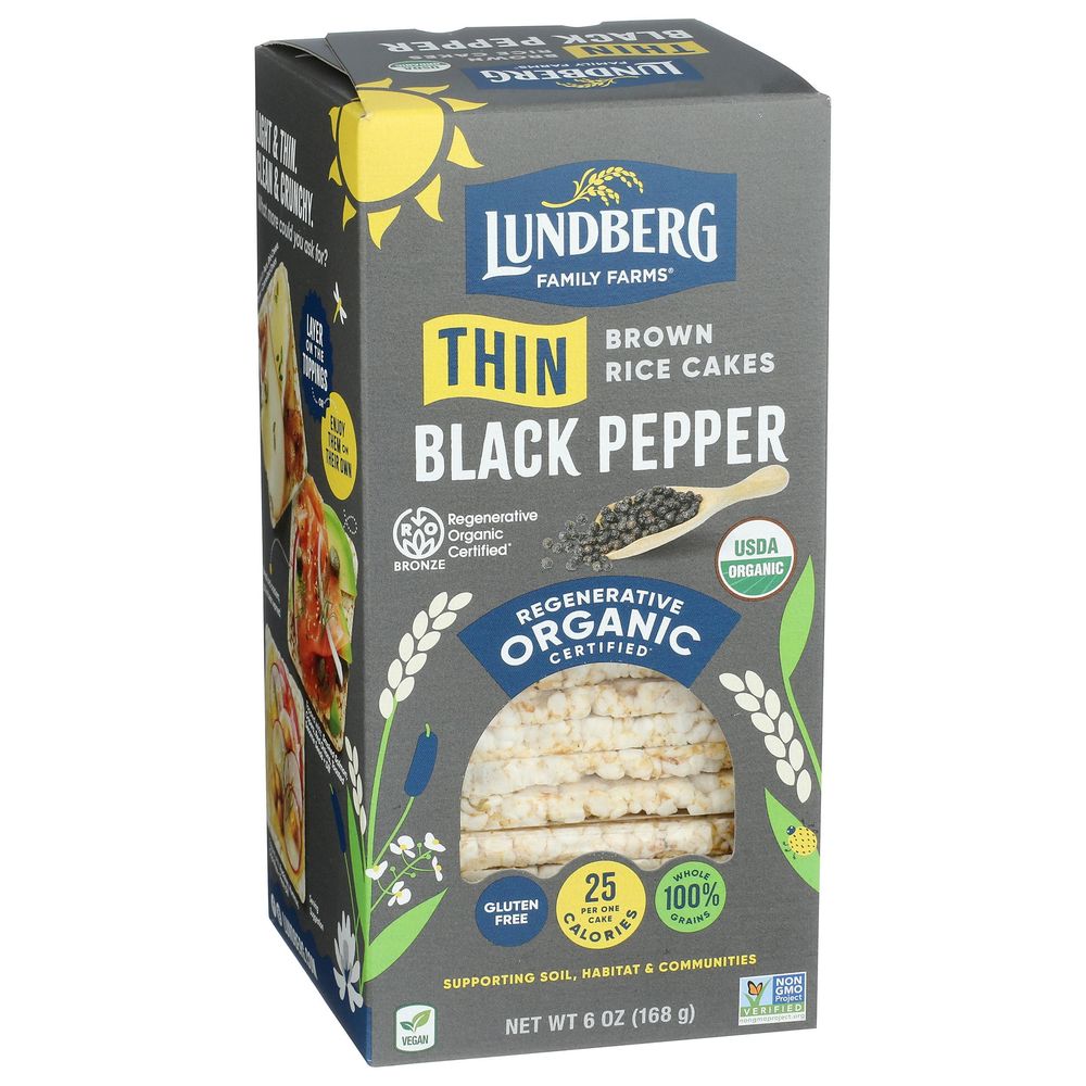 Lundberg Thin Stackers Organic Cracked Black Pepper Puffed Grain Cakes, 6 Ounce -- 6 per case