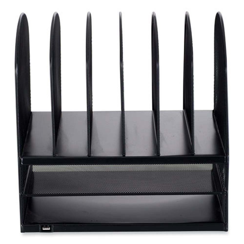 Safco Powered Onyx Black Letter Size Desk Organizer w/2 Horizontal and 6 Upright Sections, 13.5 x 11.5 x 13 inch