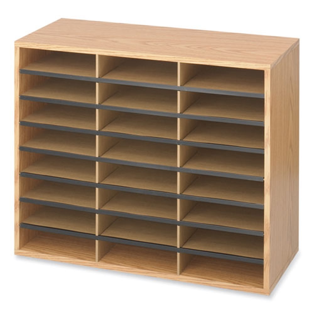 Safco Medium Oak Wood/Corrugated 24 Compartments Literature Organizer, 29 x 12 x 23.5 inch