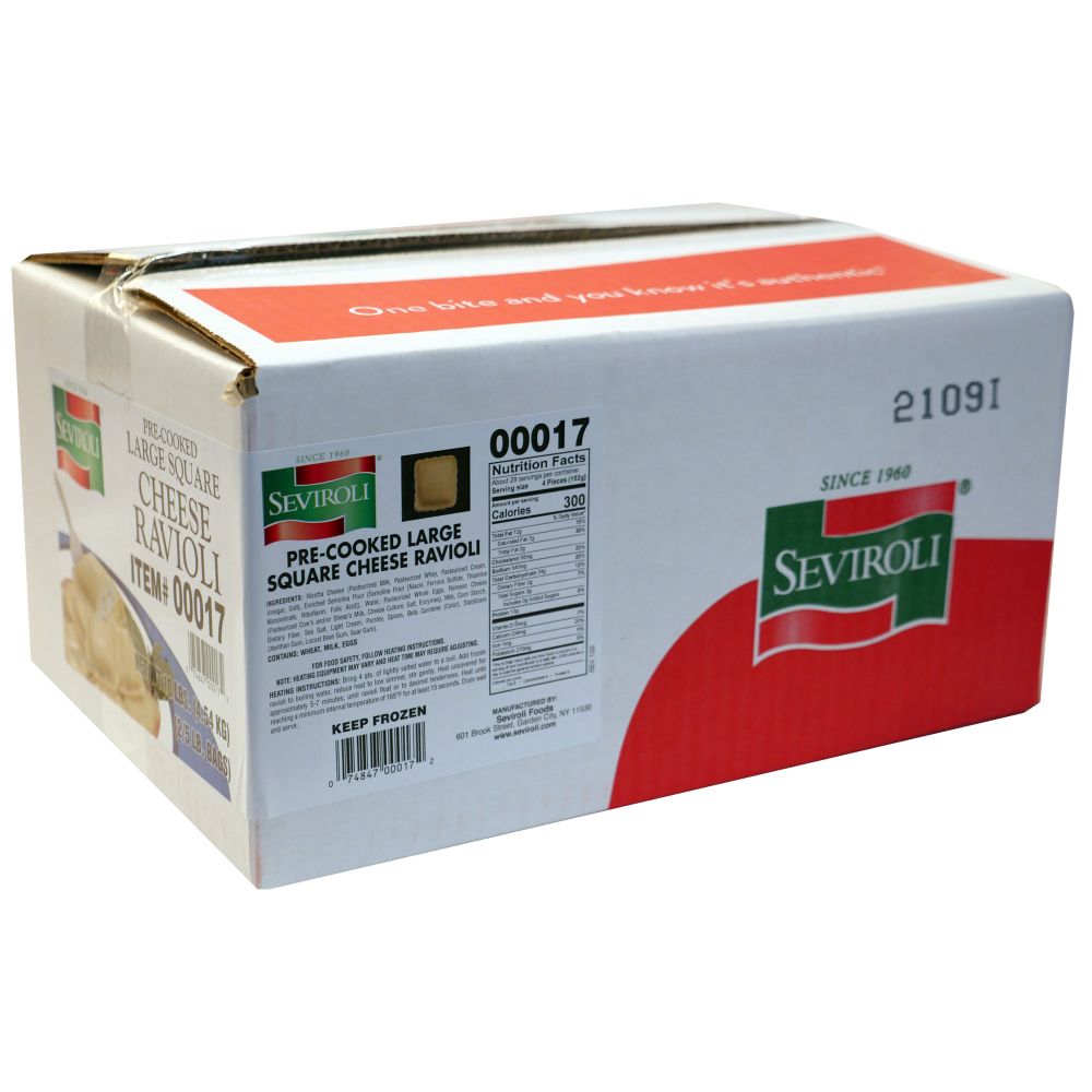 Seviroli Foods Large Square Cheese Ravioli Pasta, 5 Pound -- 2 Per Case