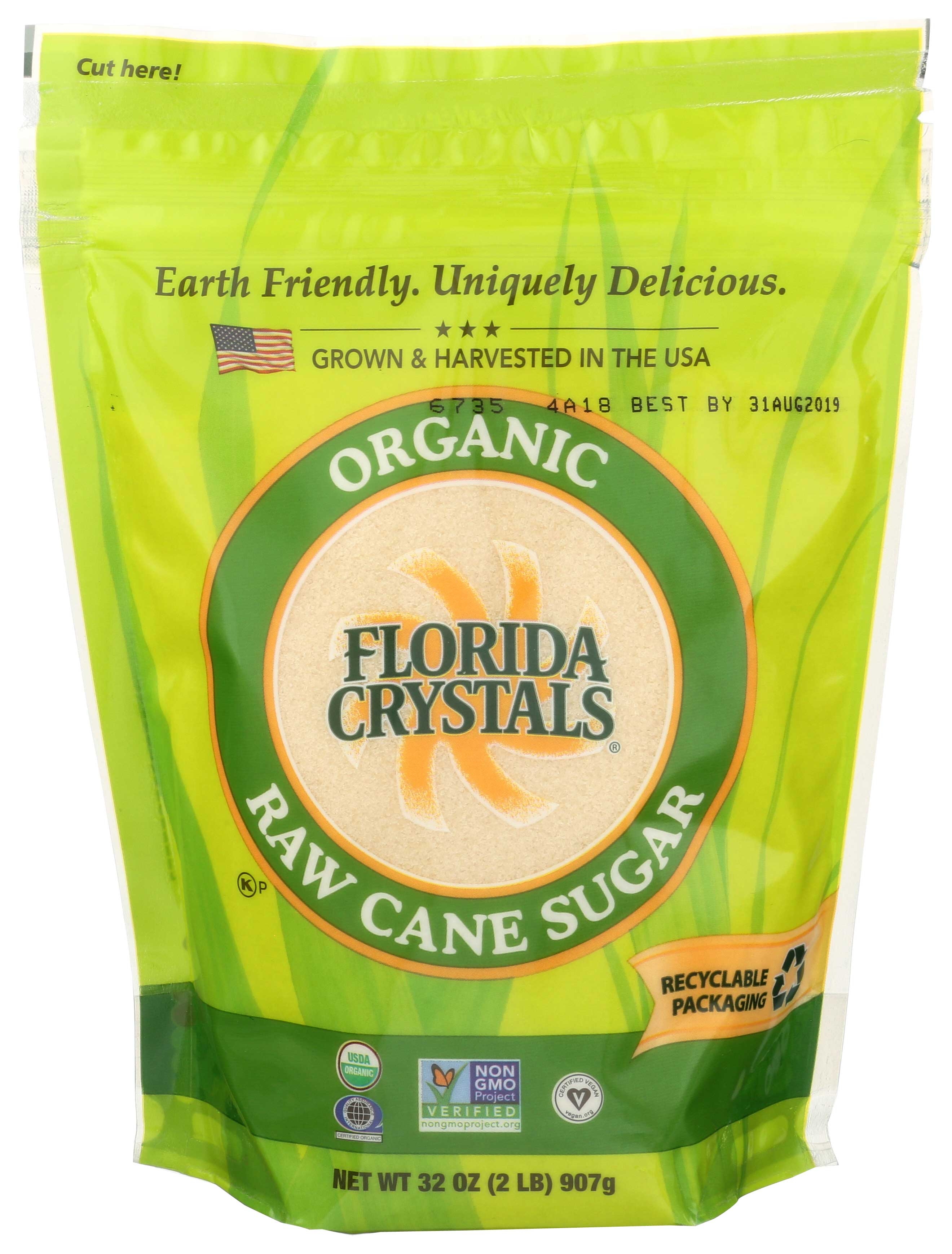 Florida Crystals Inc Organic Cane Sugar - Poly Bag, 2 Pound -- 6 per case.