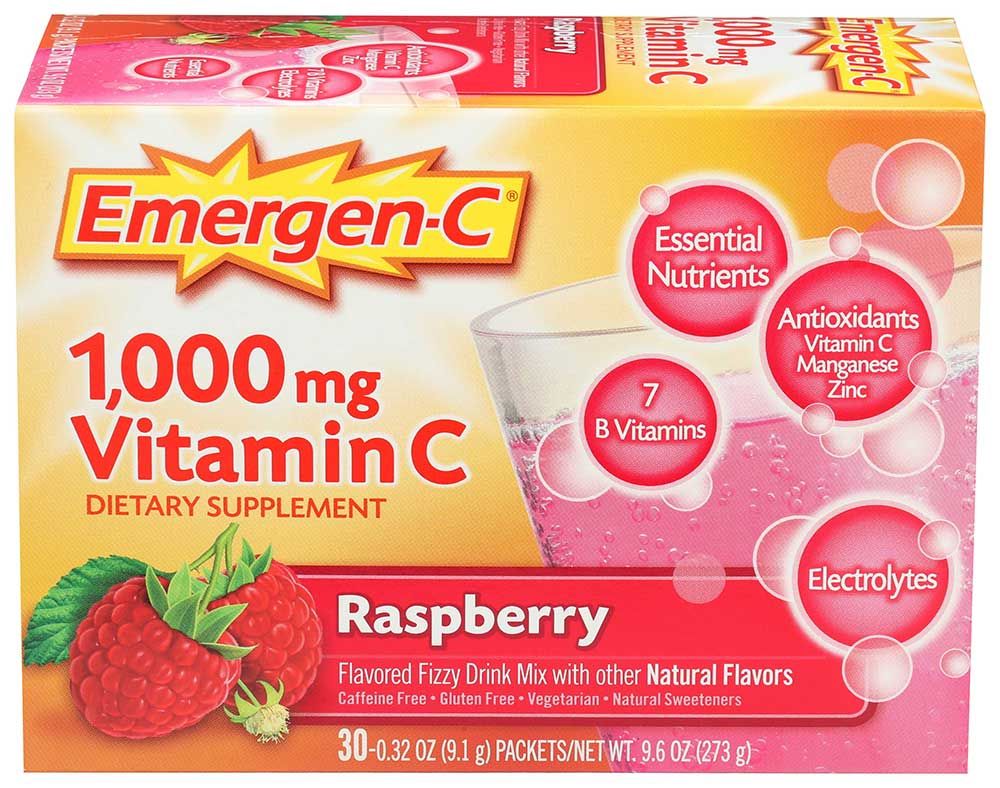 Emergen-c Raspberyy Vitamin Fizzy Drink Mix 1000 Mg, 30 Packet