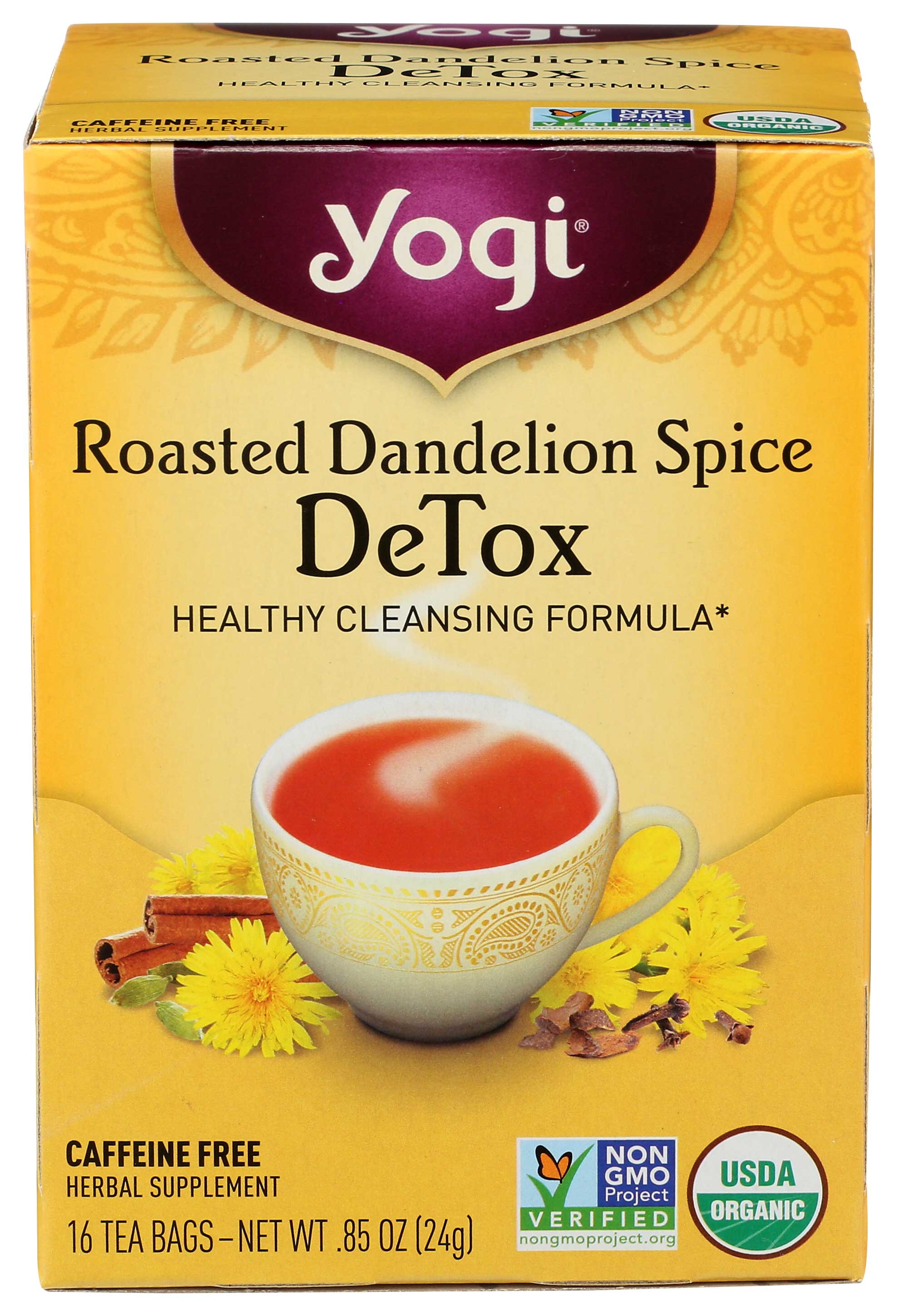 Yogi Organic Roasted Dandelion Spice Detox Tea - 16 tea bags per pack -- 6 packs per case
