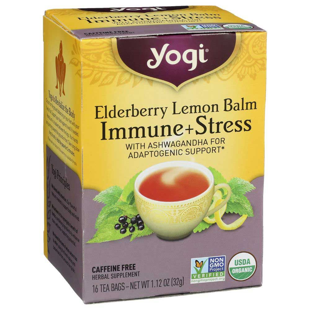 Yogi Organic Elderberry Lemon Balm Immune Plus Stress Tea, 16 Tea Bags -- 6 Per Case