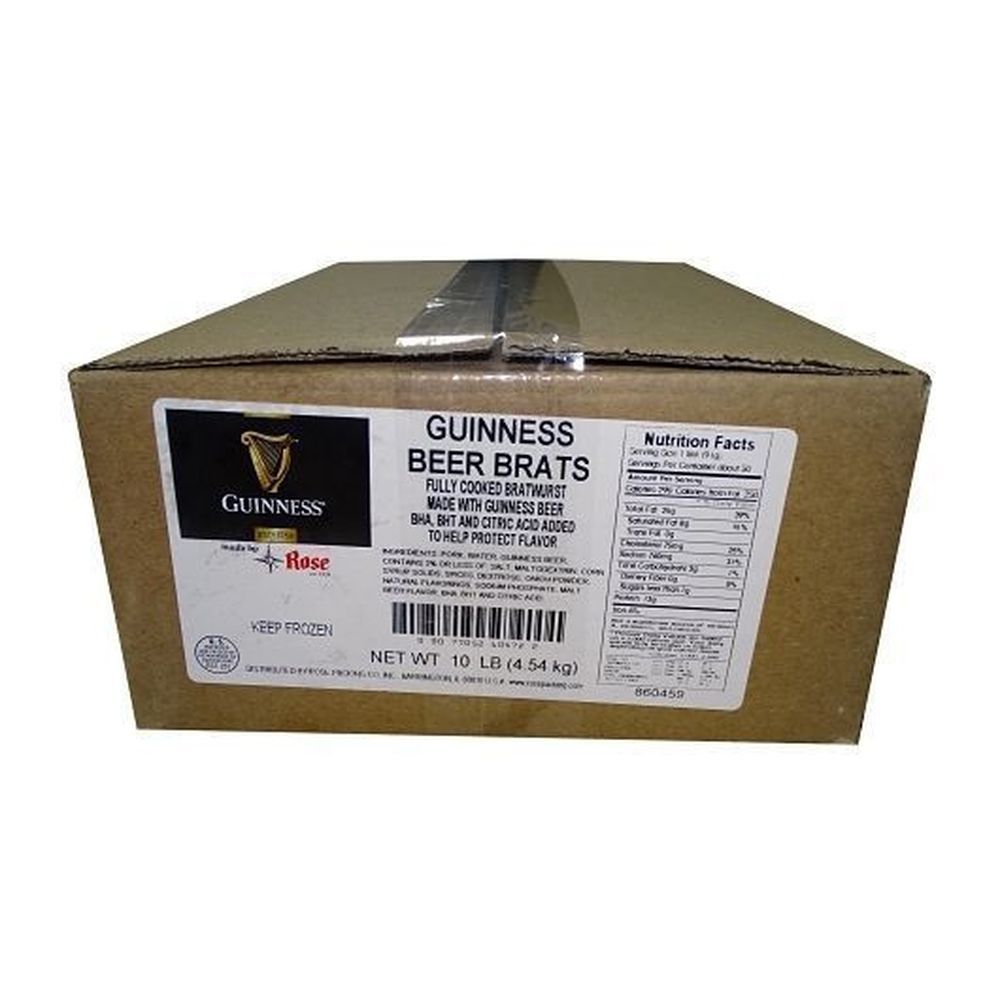 Guinness Beer Brats Fully Cooked 5:1 Skinless Bratwurst Sausage Links, 3.2 Ounce -- 50 per case