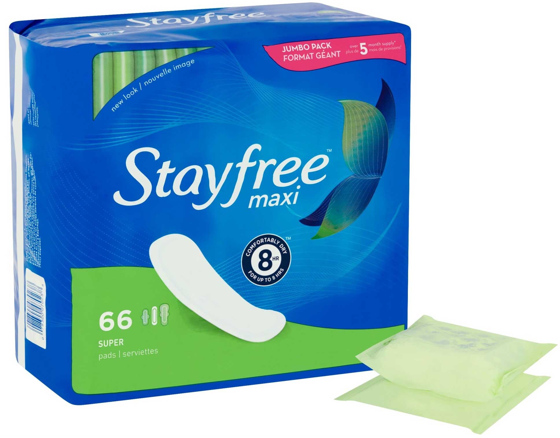 Stayfree Maxi Super Pads - 66 count per pack -- 3 packs per case