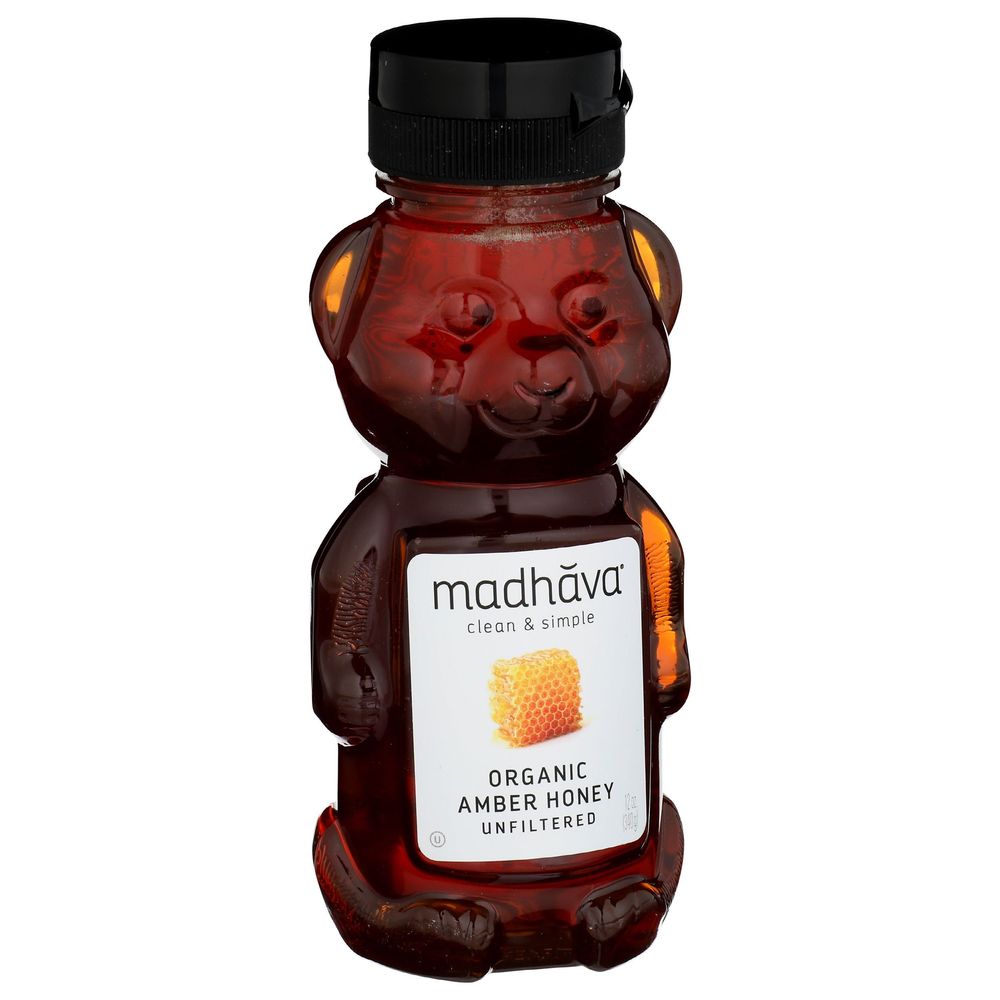 Madhava Organic Unfiltered Amber Honey, 12 Ounce -- 6 per case