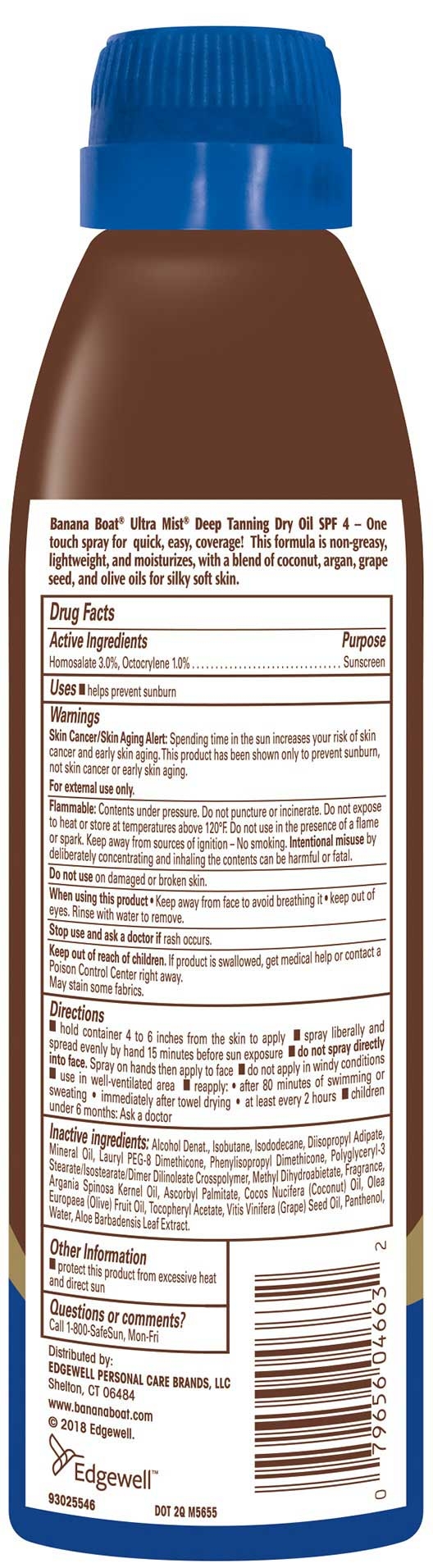 Banana Boat Deep Tanning Dry Oil SPF 4 Clear Sun Screen Spray, 6 Ounce Bottle -- 12 per case