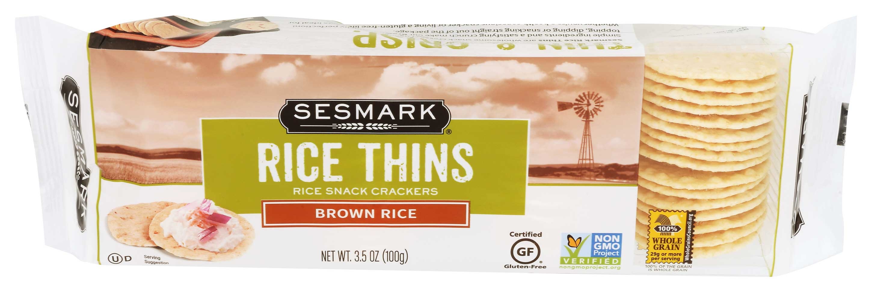 Sesmark Foods Brown Rice Thins, 3.5 Ounce -- 12 per case.