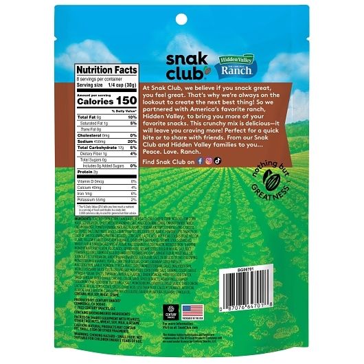 Snak Club Hidden Valley Ranch Crunch Mix, 8 Ounce -- 6 per case