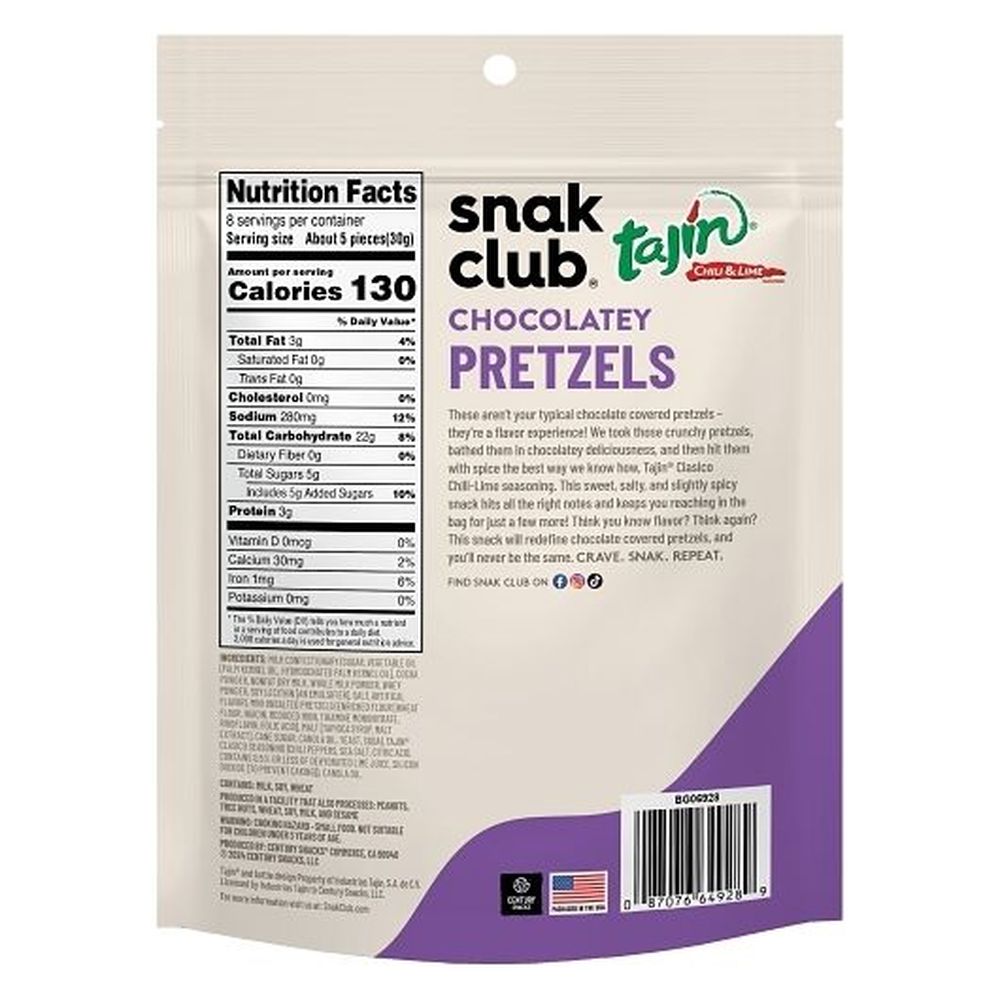 Snak Club Tajin Chocolatey Mini Pretzel, 8 Ounce - 6 per case