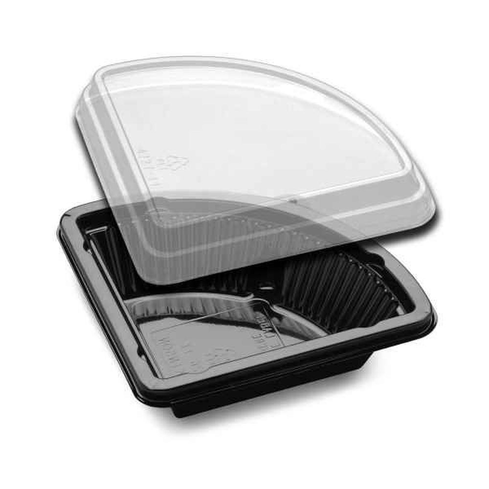 D and W Fine Pack Display Pie PET Quarter Pie Black Base Container with Clear Lid -- 150 per case