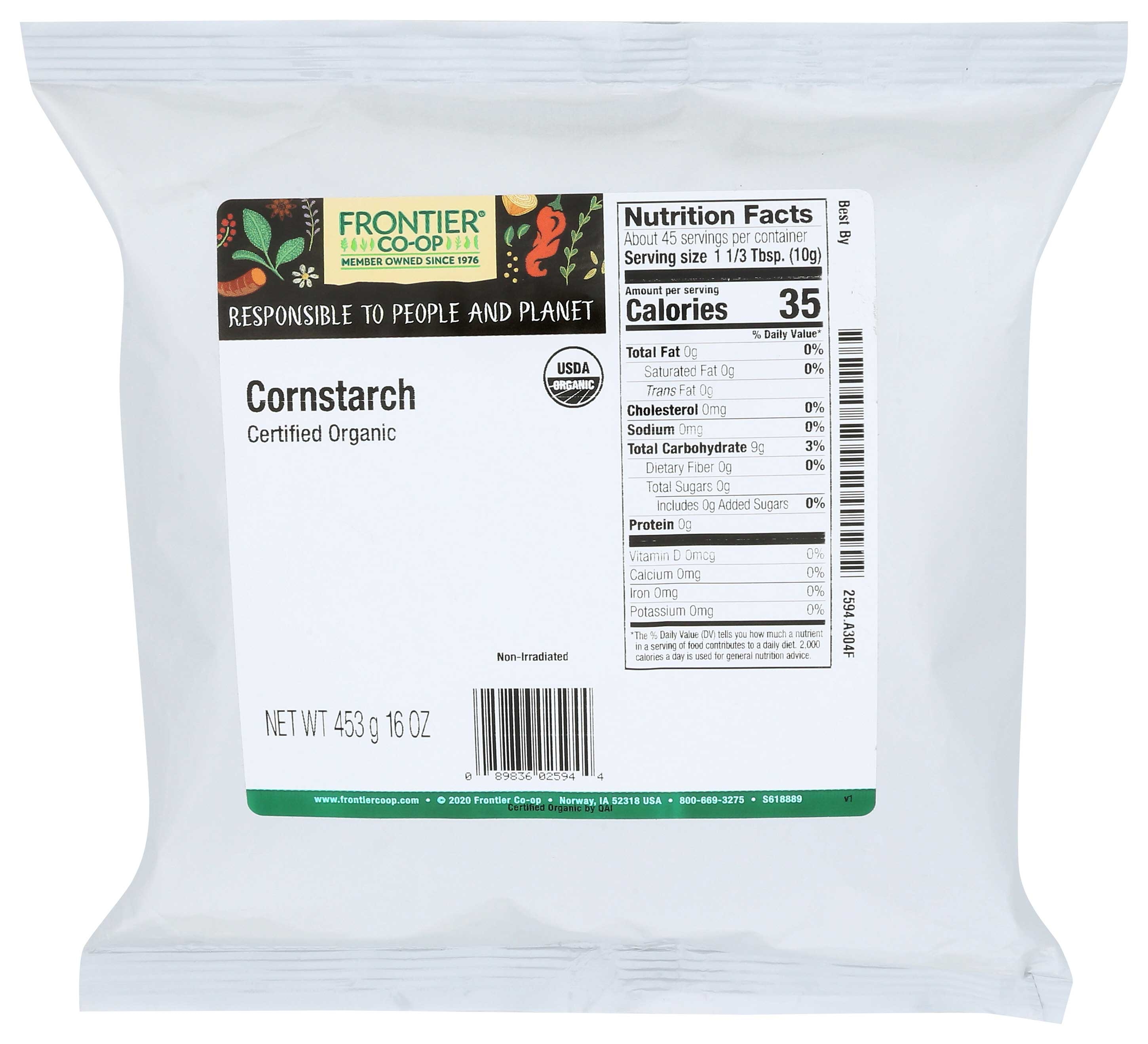 Frontier Co-Op Organic Cornstarch, 16 Ounce