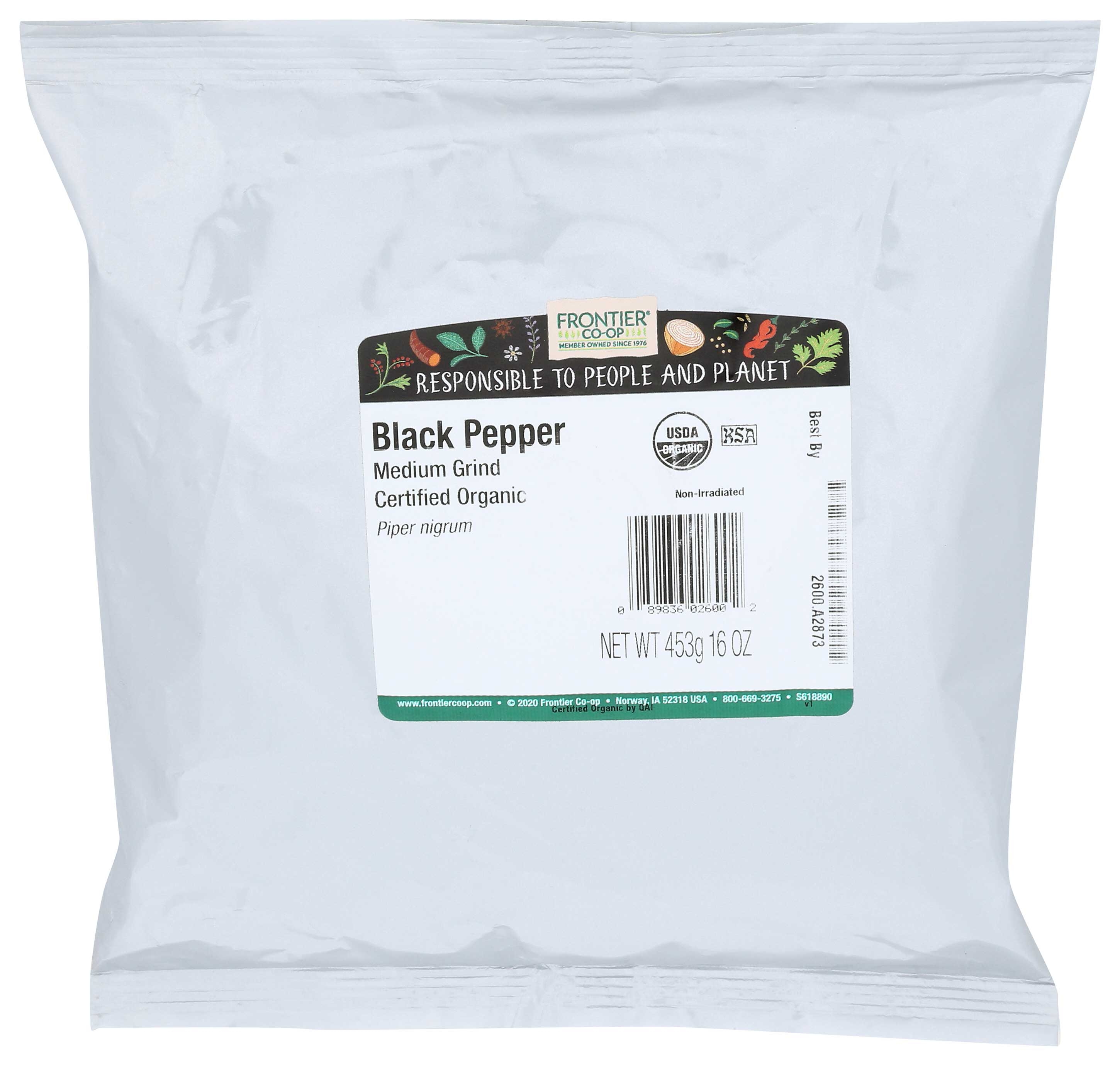 Frontier Herb Organic Black Medium Grind Pepper, 16 Ounce