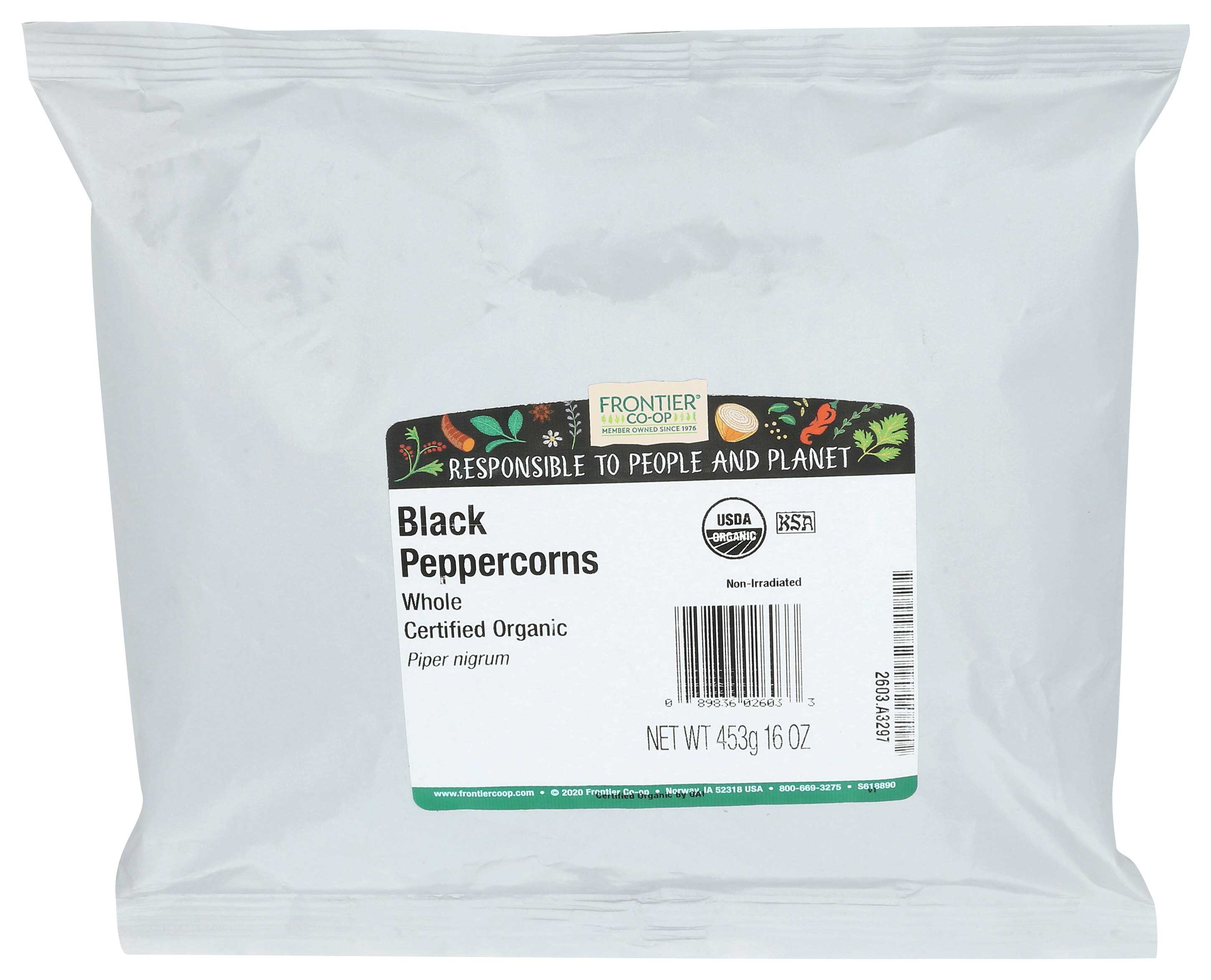 Frontier Herb Organic Whole Black Peppercorn, 16 Ounce