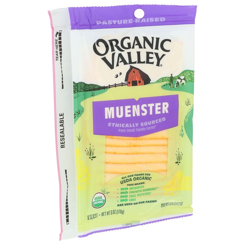 Organic Valley Organic Muenster Cheese Slices, 6 Ounce -- 12 per case