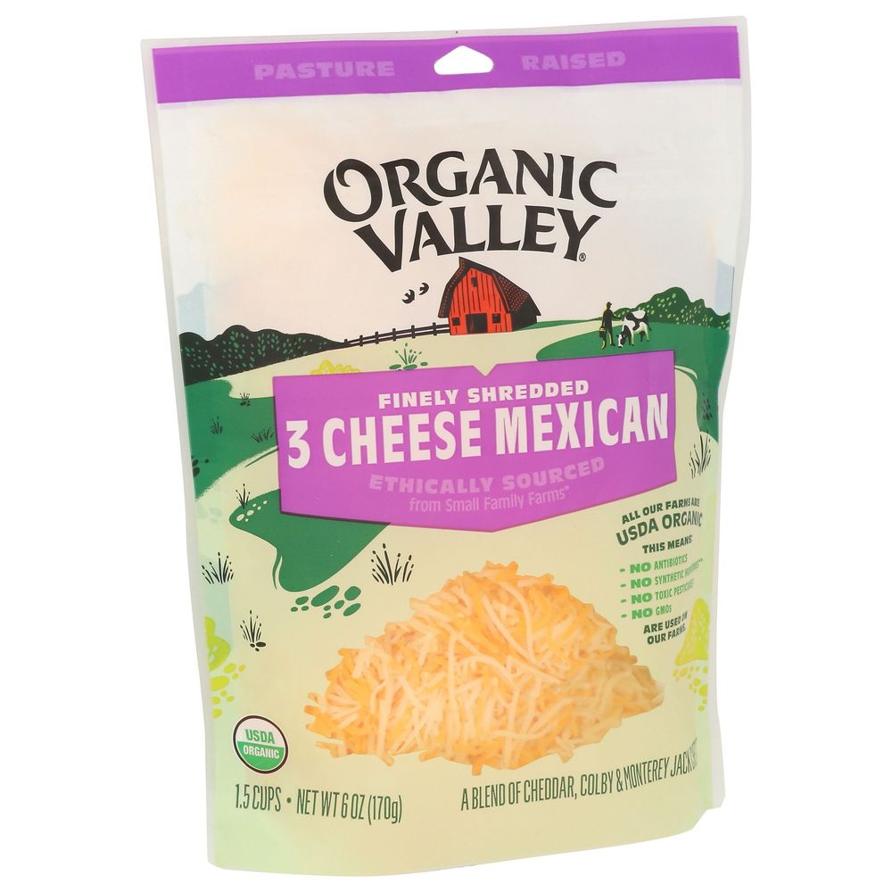 Organic Valley Organic Finely Shredded 3 Mexican Cheese, 6 Ounce -- 12 per case