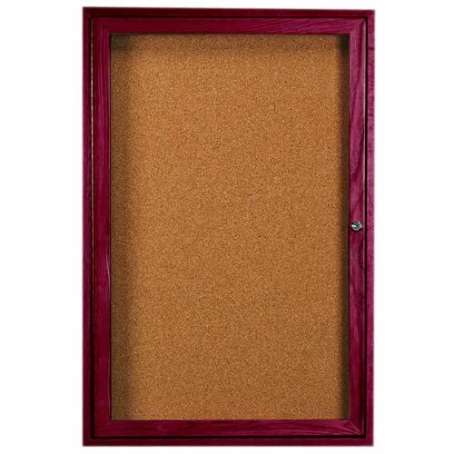 Aarco Cherry Stained Finish Red Oak Enclosed Bulletin Board with Single Door, 36 inch Height x 24 inch Width