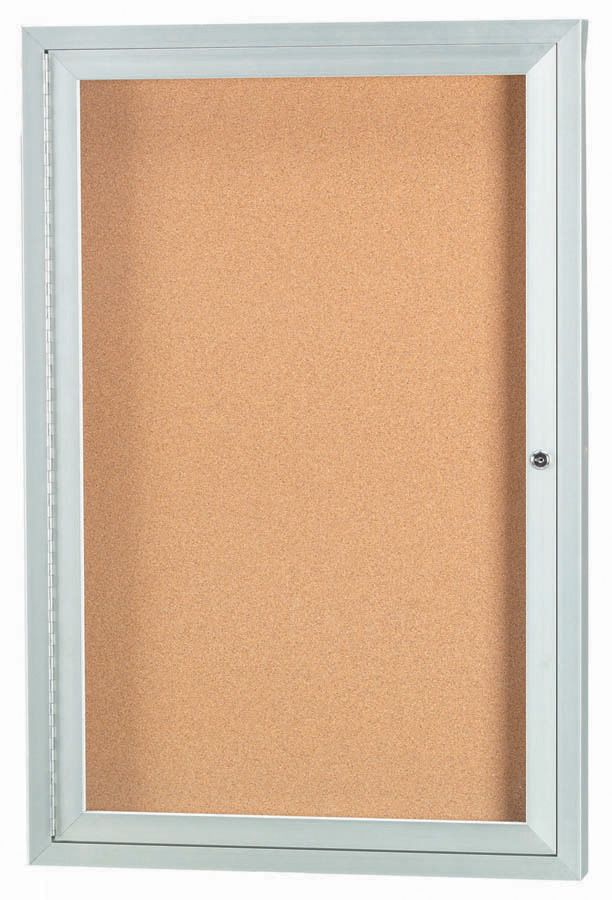 Aarco Clear Satin Anodized Finish Enclosed Aluminum Bulletin Board with Single Door, 36 inch Height x 24 inch Width