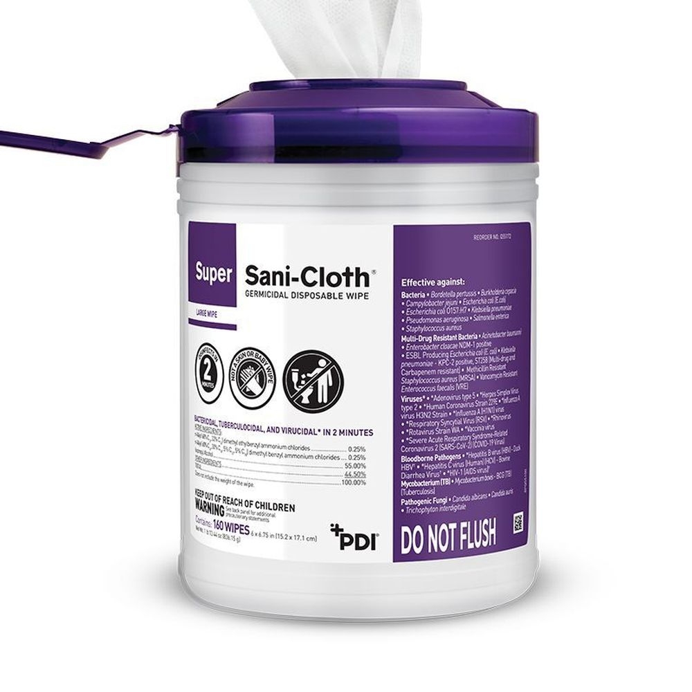 PDI Super Sani Cloth 55 Percent Alcohol Germicidal Disposable Wipes, 7.5 x 15 inch -- 450 per case.