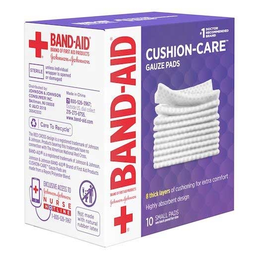 Johnson and Johnson Band-Aid Cushion Care Gauze Small 8 Thick Layers Pad - 10 count per pack -- 24 packs per case
