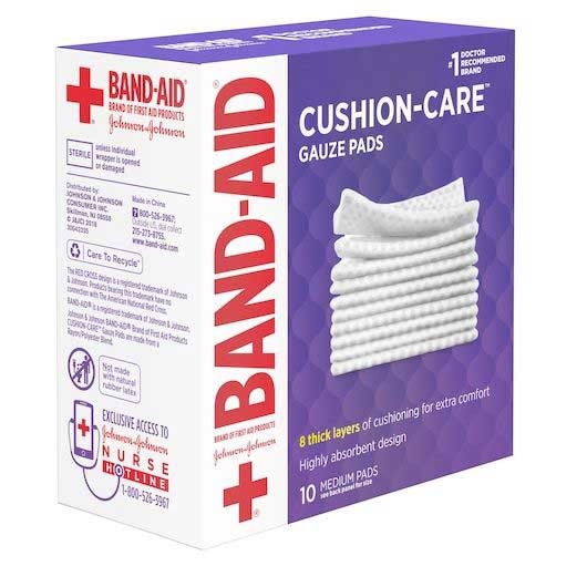 Johnson and Johnson Band-Aid Cushion Care Gauze Medium 8 Thick Layers Pad - 10 count per pack -- 24 packs per case