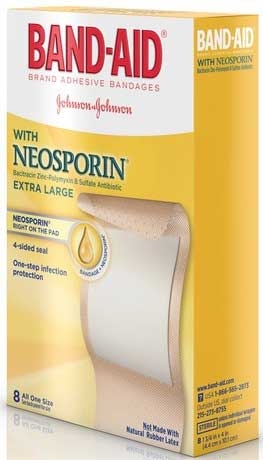 Band Aid Extra Large Antibiotic Adhesive Bandage, 8 count per pack -- 24 per case.