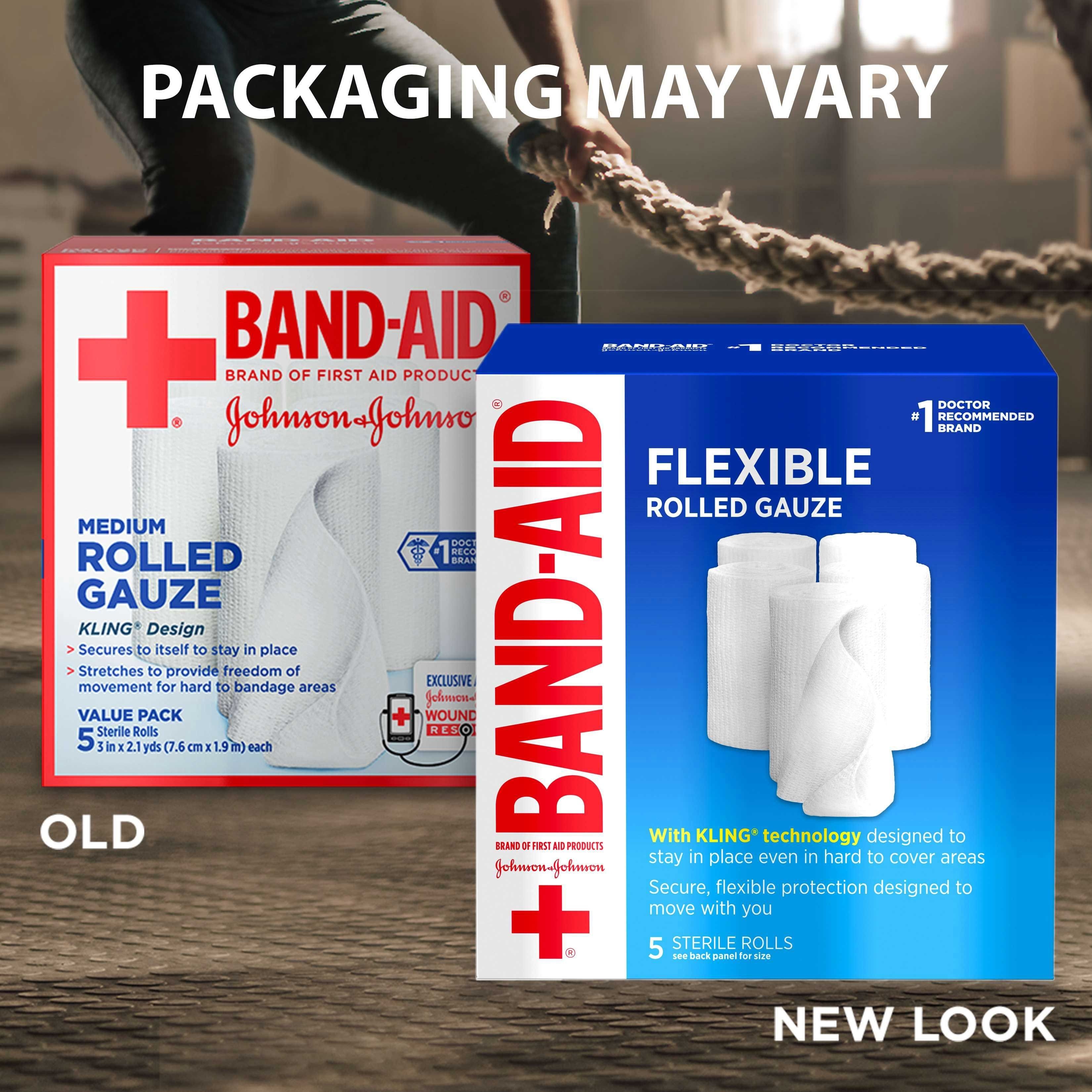 Band Aid 3 inch x 2.12 Yard First Aid Flexible Rolled Gauze, 5 count per pack -- 12 per case