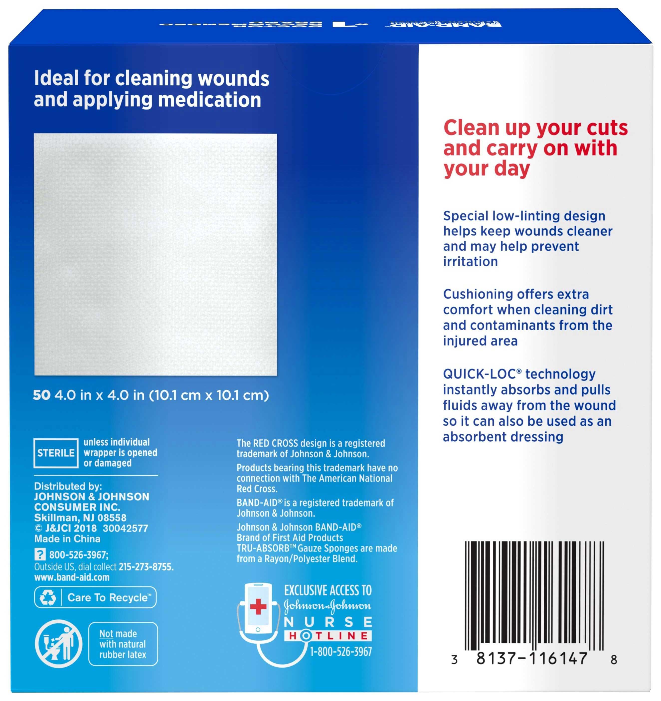 Band-aid Tru-absorb Large Sterile Gauze Sponges, 50 Count -- 18 Per Case