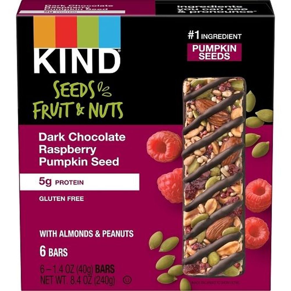 Kind Dark Chocolate Raspberry Pumpkin Seed Snack Bar, 1.4 Ounce -- 36 per case