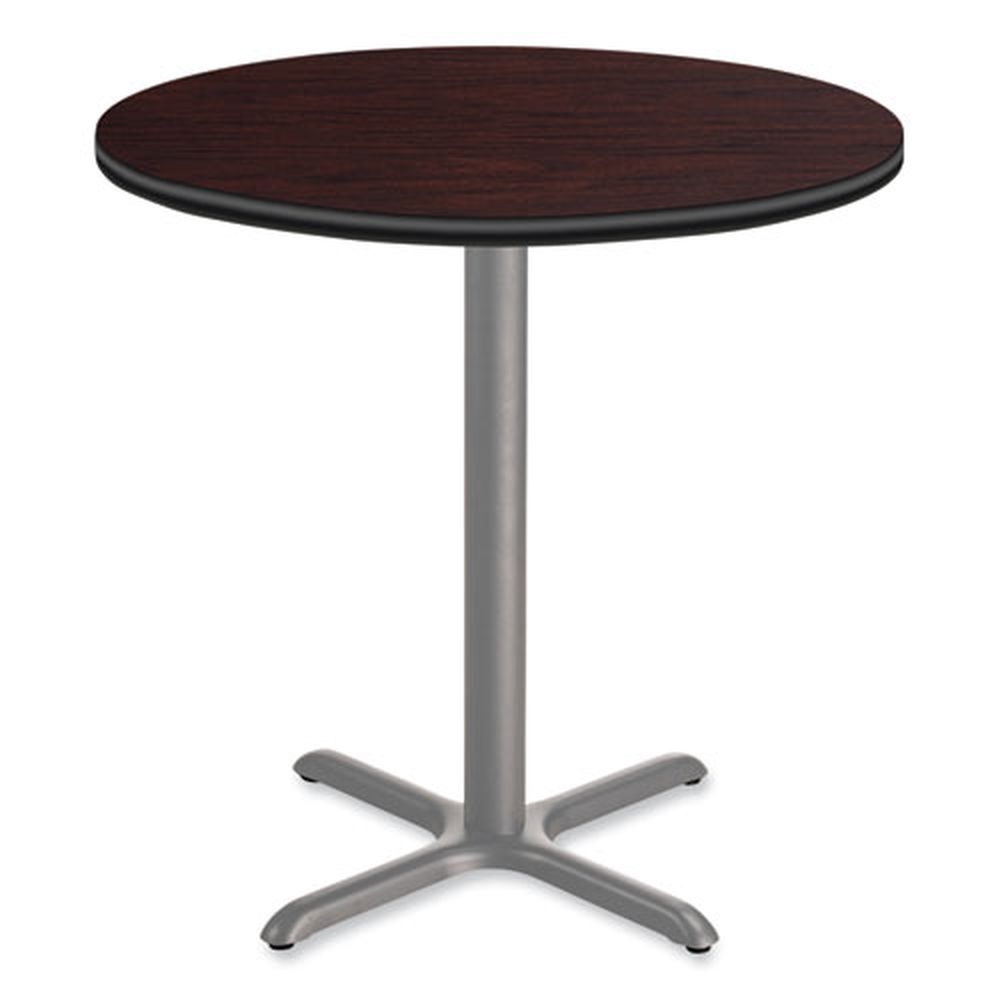NPS Round Mahogany Top and Gray X-Base Cafe Table, 36 inch Diameter x 42 inch Height
