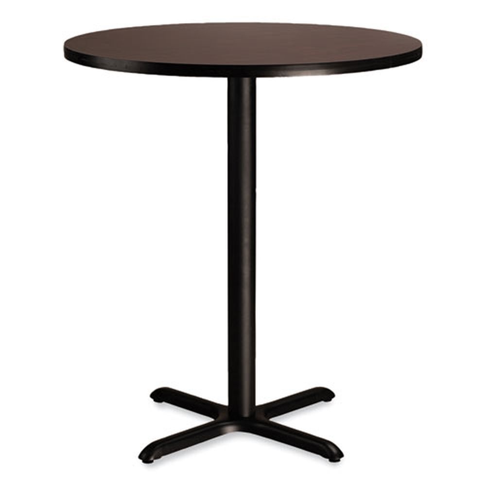 NPS Round Mahogany Top and Black X-Base Cafe Table, 36 inch Diameter x 42 inch Height