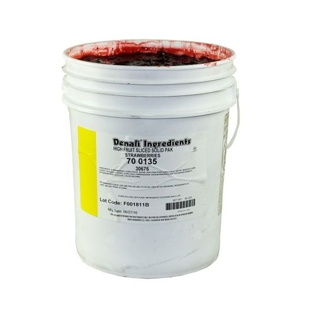 Denali High Fruit Sliced Strawberry - Solid Pak, 5 Gallon