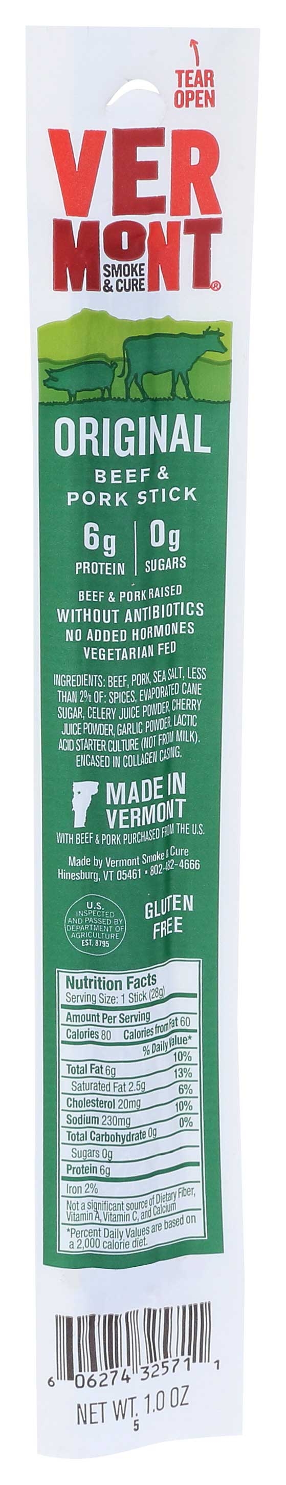 Vermont Smoke and Cure Original Beef and Pork Stick, 1 Ounce -- 24 per case