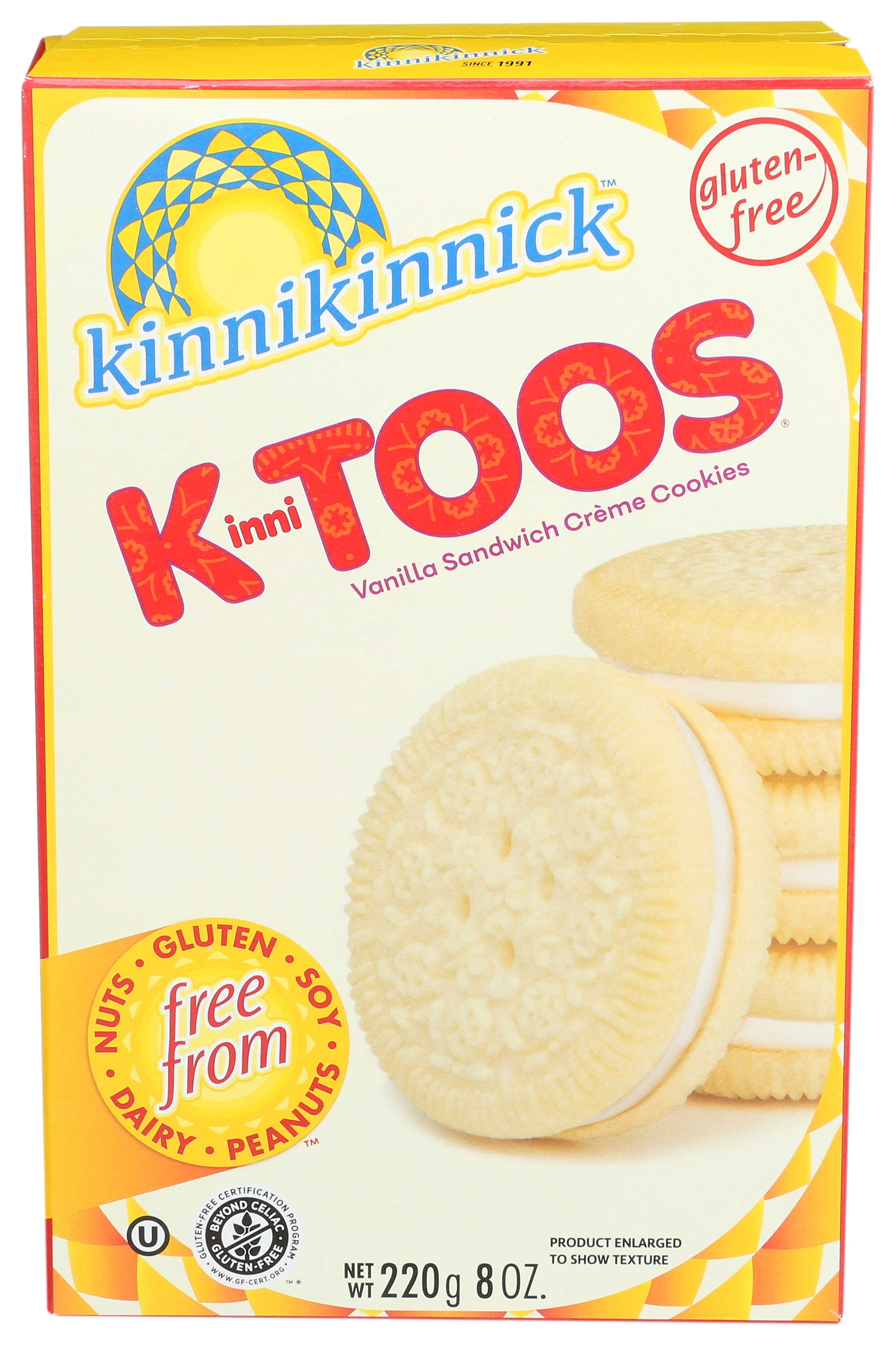 Kinnikinnick Foods Vanilla Sandwich Creme Kinnitoos Cookies, 8 Ounce -- 6 per case.