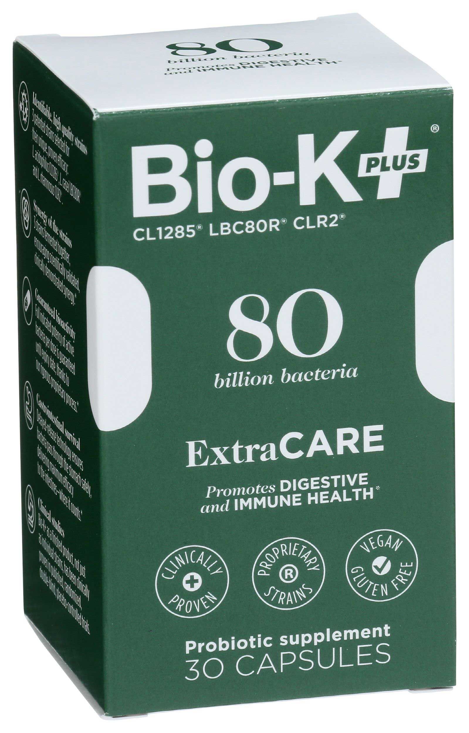 Bio-k Plus Extra Care 80 Billion Bacteria Probiotic Capsules, 30 Count -- 4 Per Case