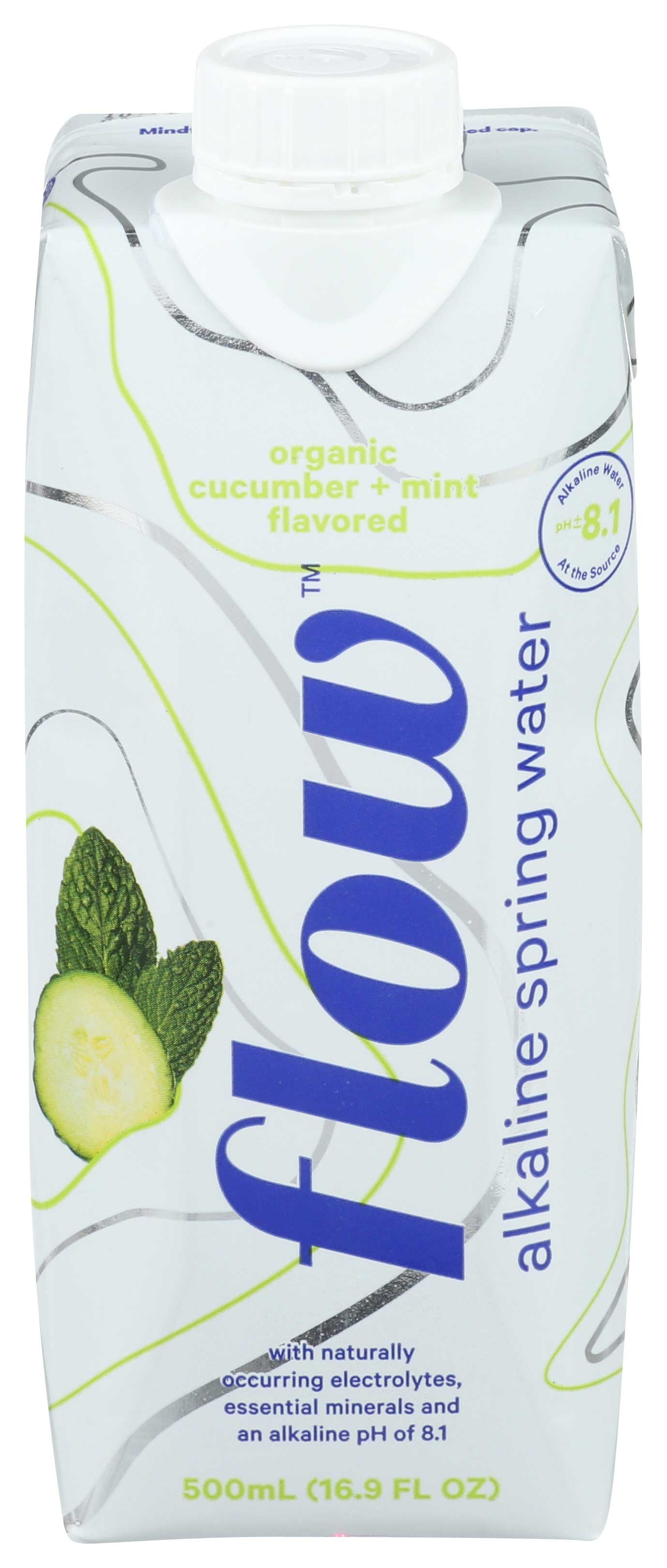 Flow Organic Cucumber Plus Mint Alkaline Spring Water, 500 Milliliter -- 12 per case