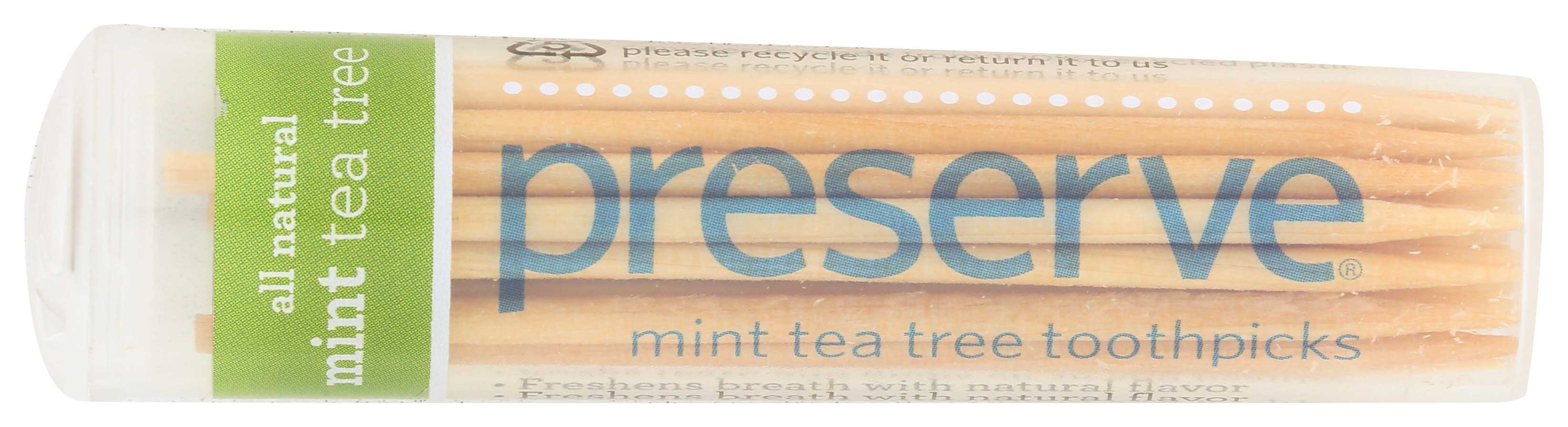 Preserve Mint Tea Tree Flavored Toothpick - 35 per pack -- 24 packs per case.