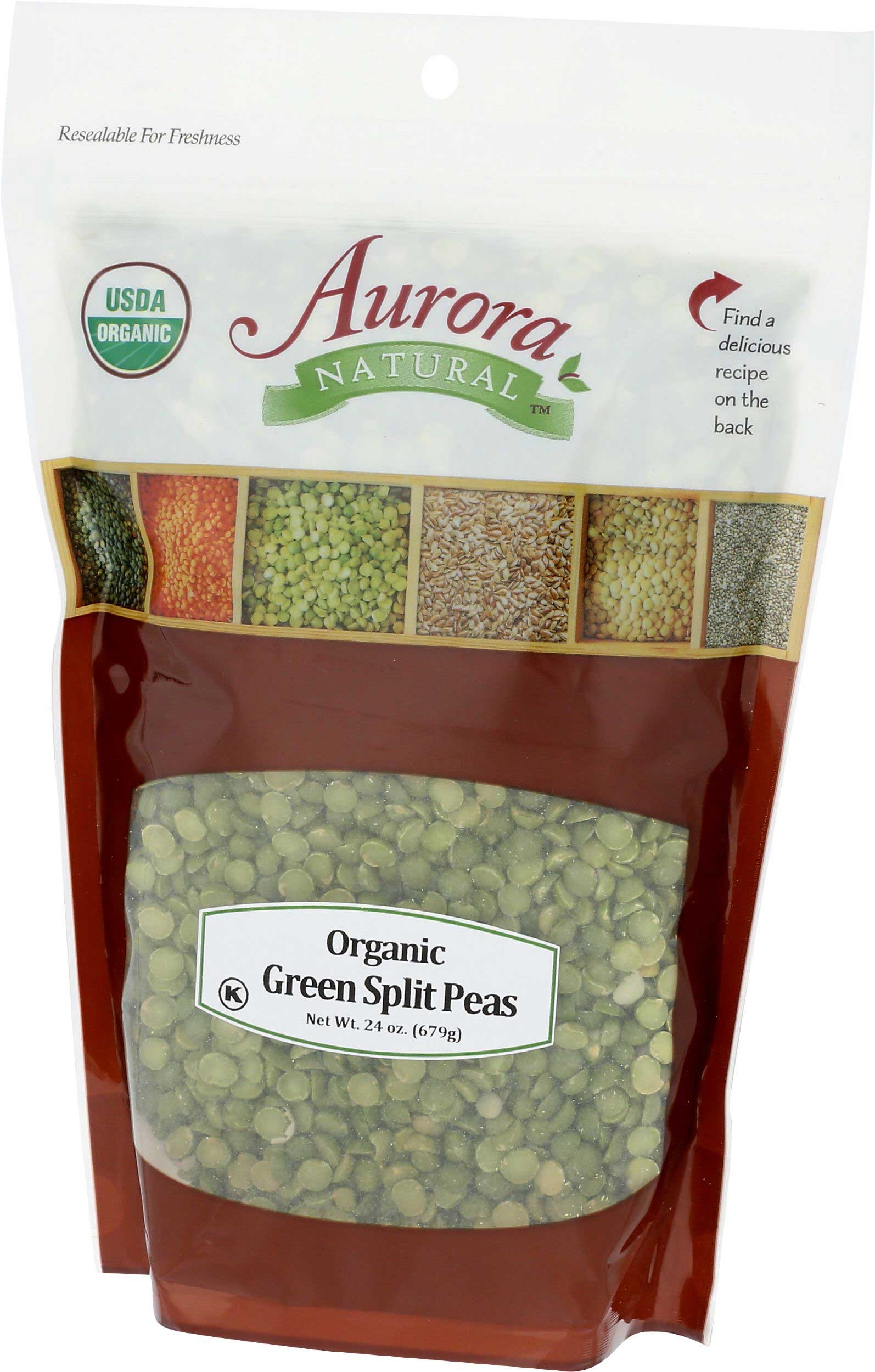 Aurora Natural Organic Green Split Peas, 24 Ounce -- 10 per case