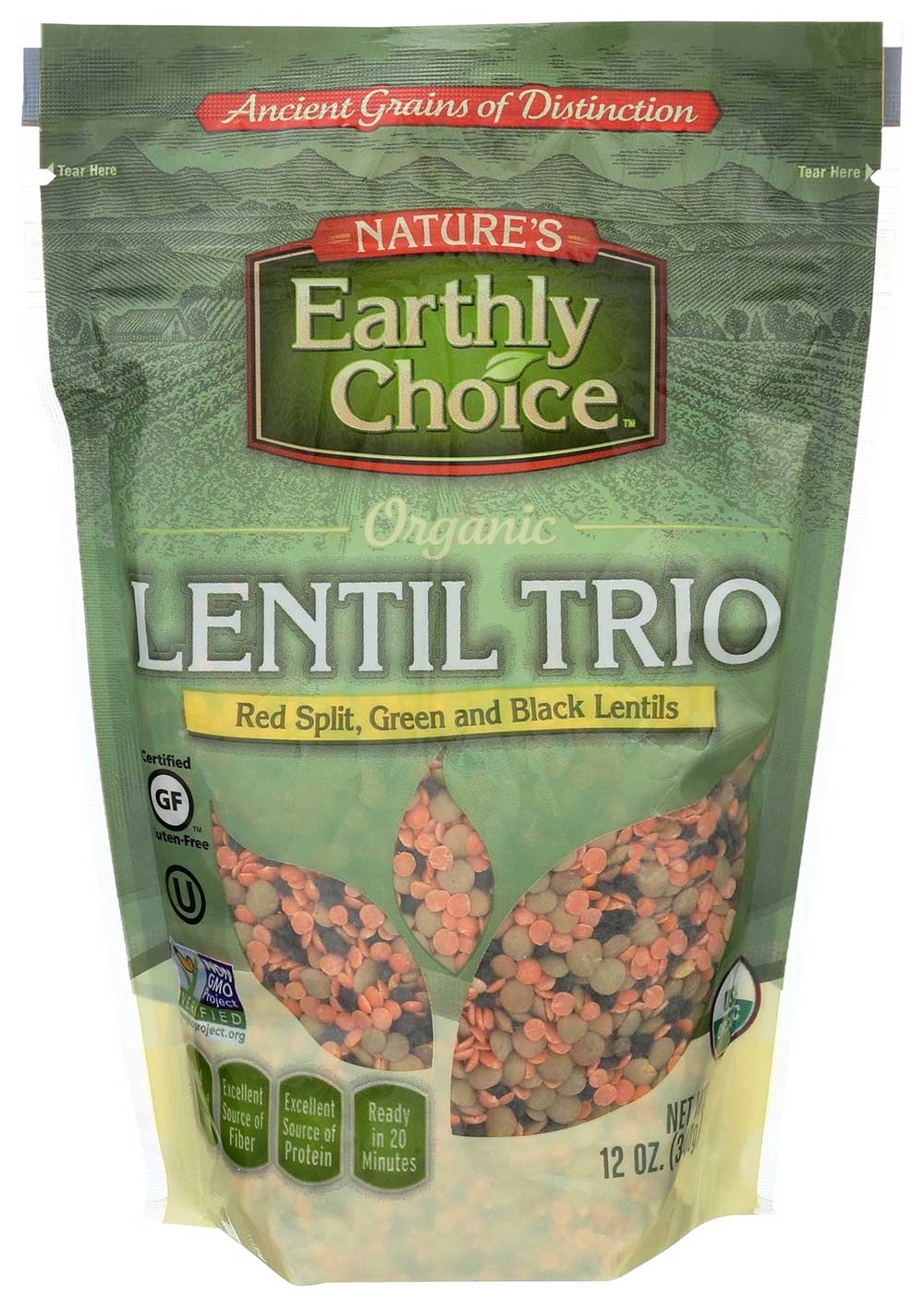 Natures Earthly Choice Organic Lentil Trio Bean, 12 Ounce -- 6 per case