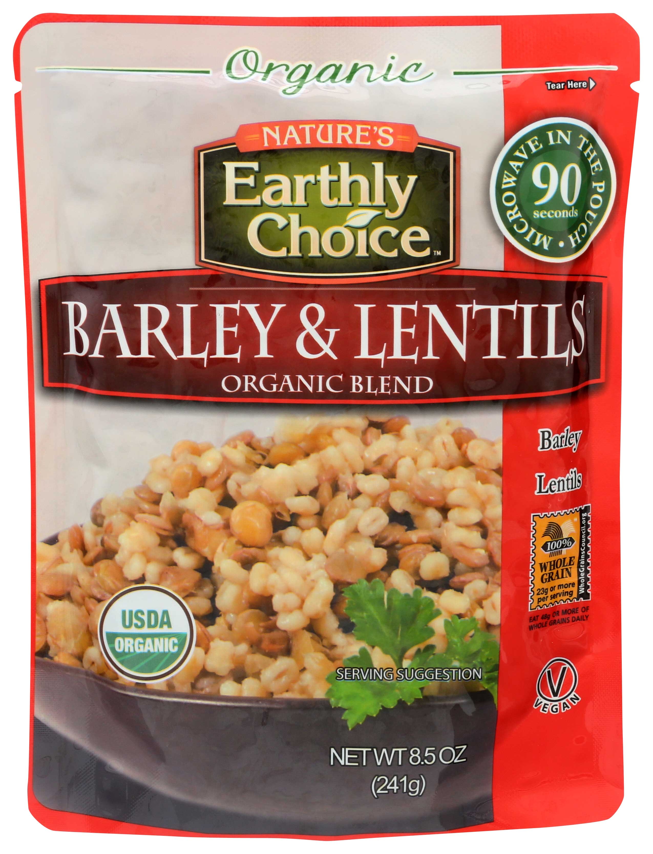 Natures Earthly Choice Organic Microwaveable Barley and Lentil Grain Blend, 8.5 Ounce -- 6 per case