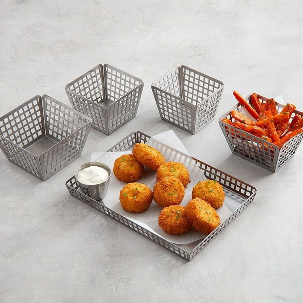 American Metalcraft Stainless Steel Rectangle Lasercut Fry Basket, 4 1/8 x 3 3/8 inch x 3 Feet