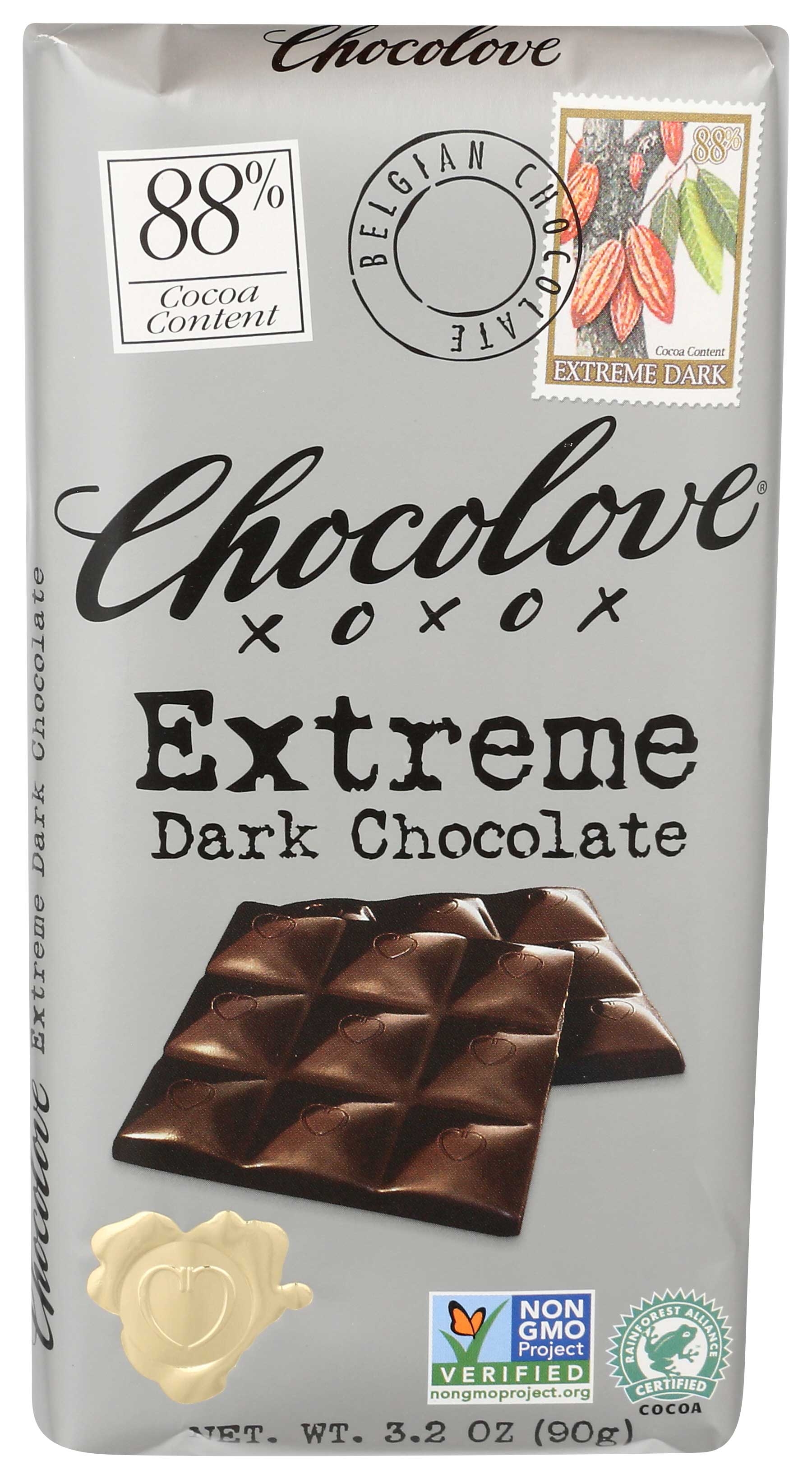 Chocolove Xoxox Extreme Dark Chocolate Bar, 3.2 Ounce -- 12 per case
