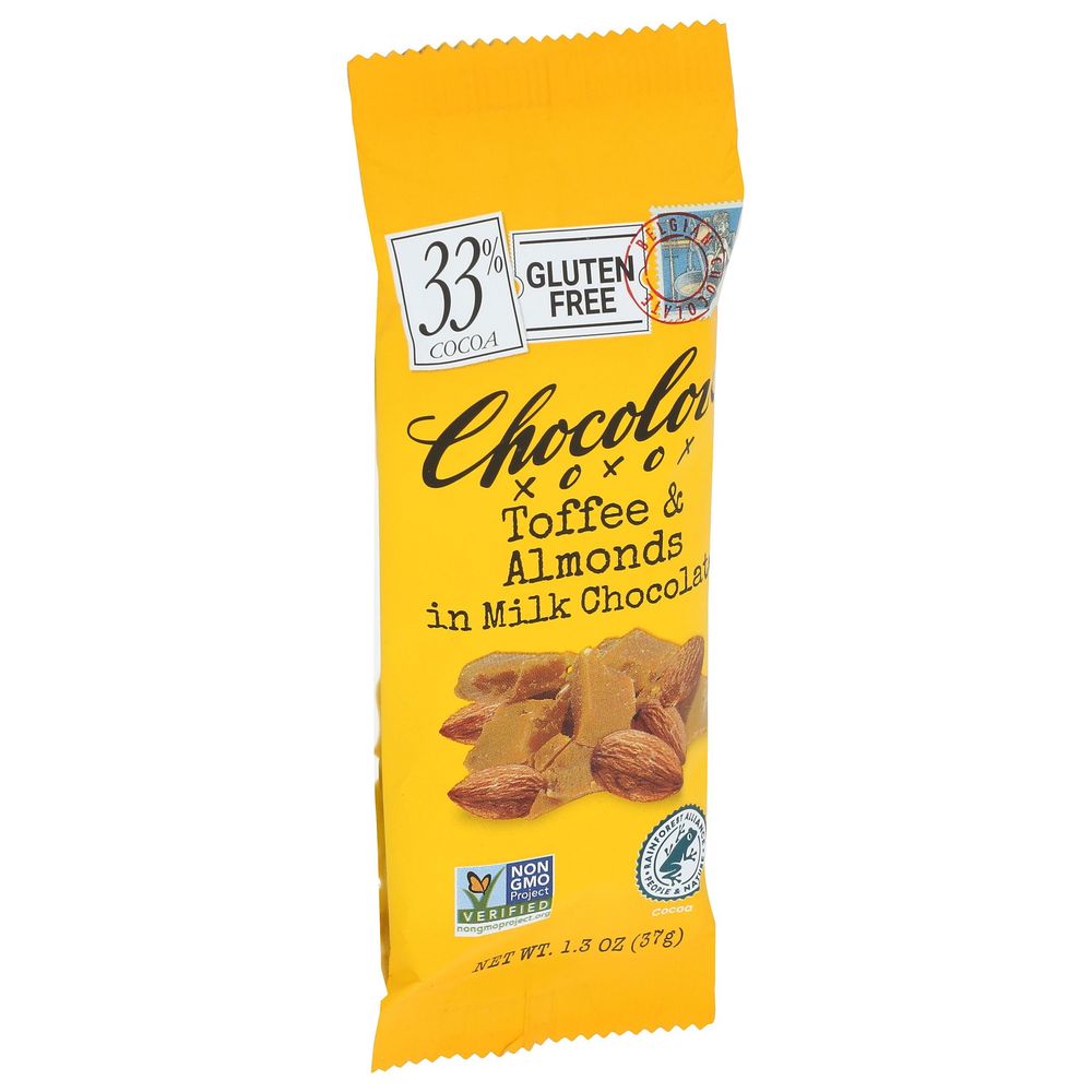 Chocolove Xoxox Premium Toffee and Almonds Milk Chocolate Bar, 1.3 Ounce -- 12 per case